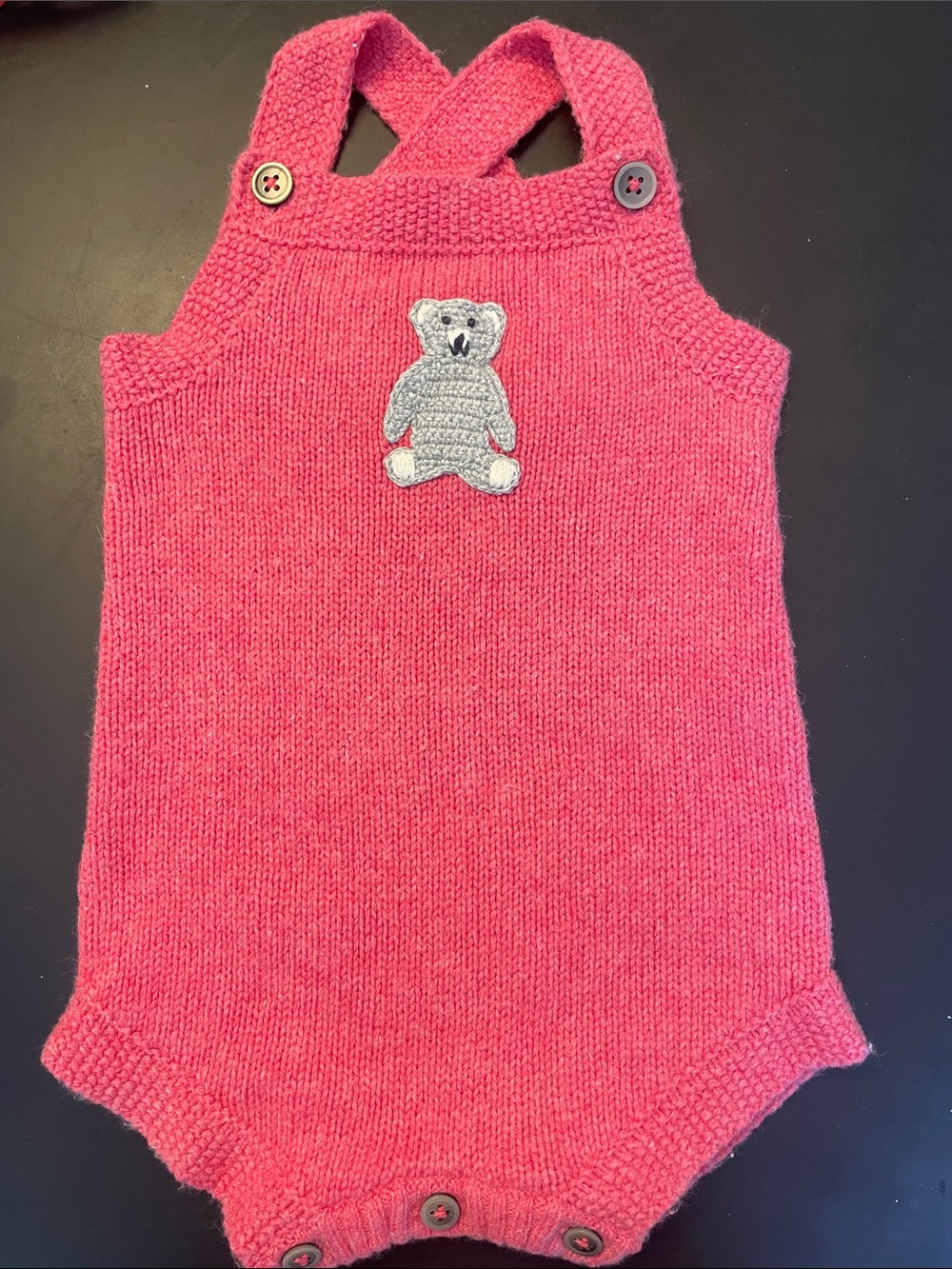Mini Boden Kids Knit Bear sweater Romper - Pink size 3-6 mth